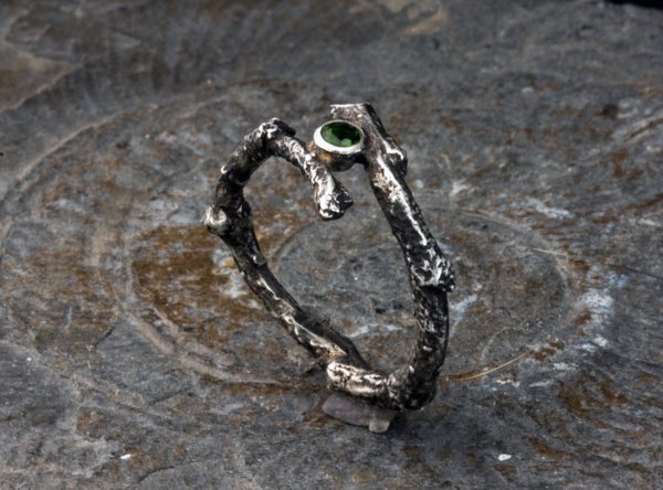 Silber Ring Zweig mit grünem Chromdiopsid